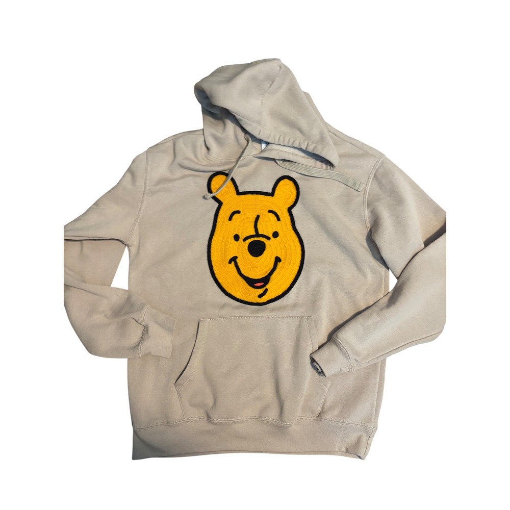 Disney Winnie the Pooh Hoodie Pullover Sand Tan Chenille Patch Small